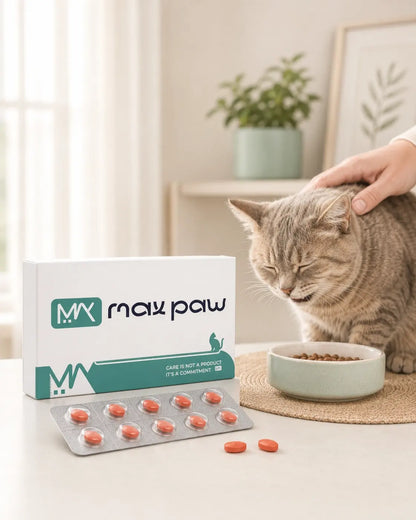 StomaHeal feline stomatitis treatment beside a cat with eating discomfort