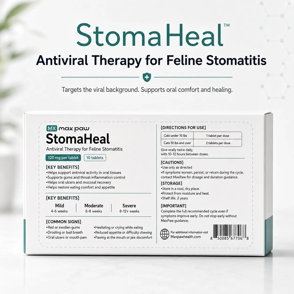 MaxPaw StomaHeal back label with dosage and usage information